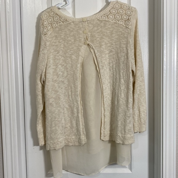 Lucky Brand Mixed media knit and lace beige sweater size Large - Picture 5 of 5
